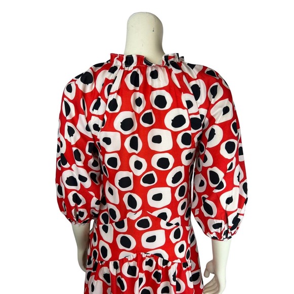 NEW Rodner Figueroa Puff Sleeve Dress XS Ruffle Mini Red Dot Geometric Print - Picture 7 of 12